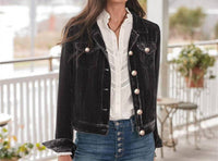 UZWholesale Cropped Velvet Jacket With Lapel in black - women's jacket - detail view