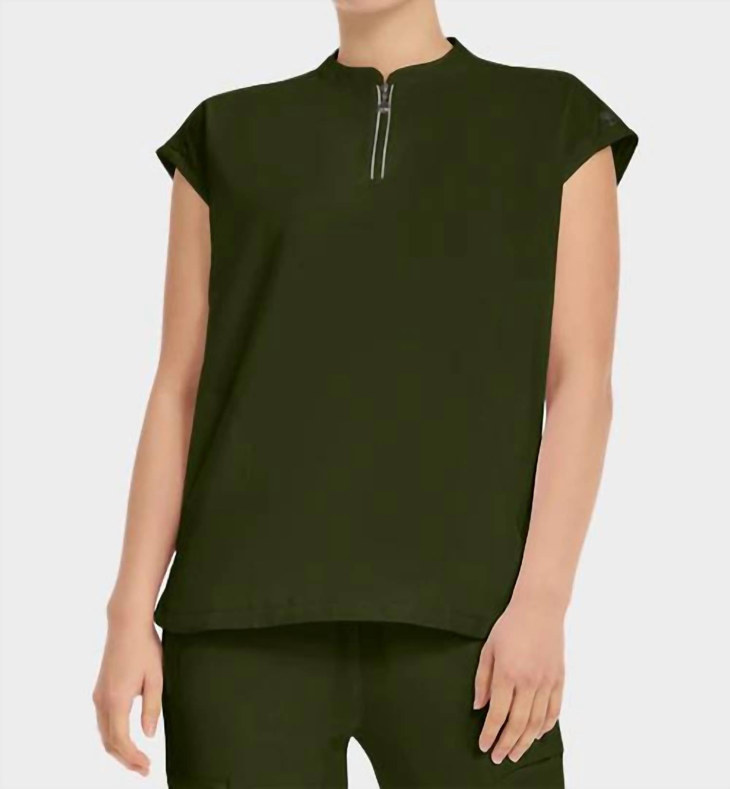 Healing Hands - Sandy Zip Mandarin Collar Top