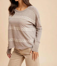 In-Loom - Floral Embroidery Striped Tee Shirt