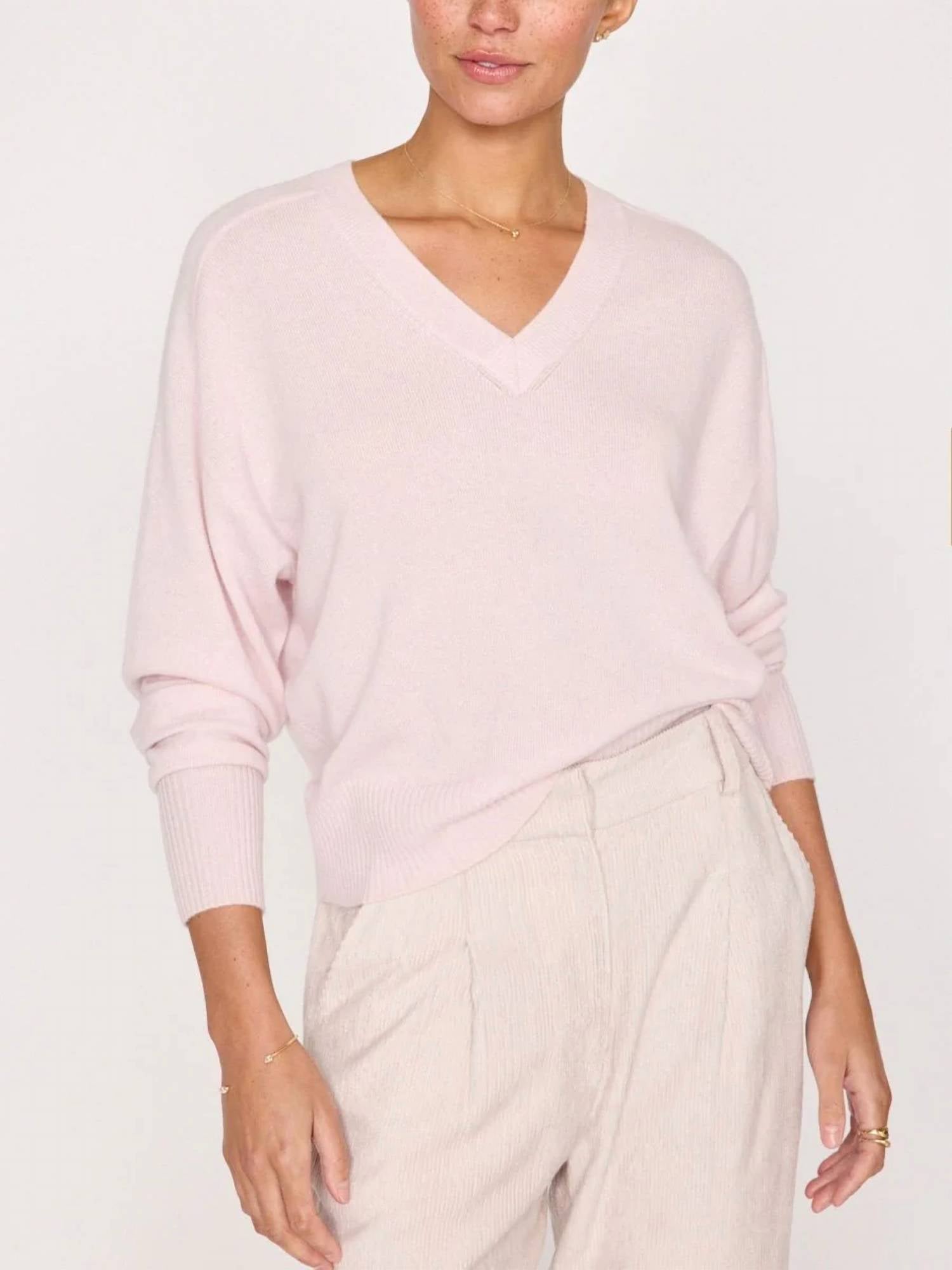 Brochu Walker Leia Vee Cashmere Sweater in rose quartz - women's sweater