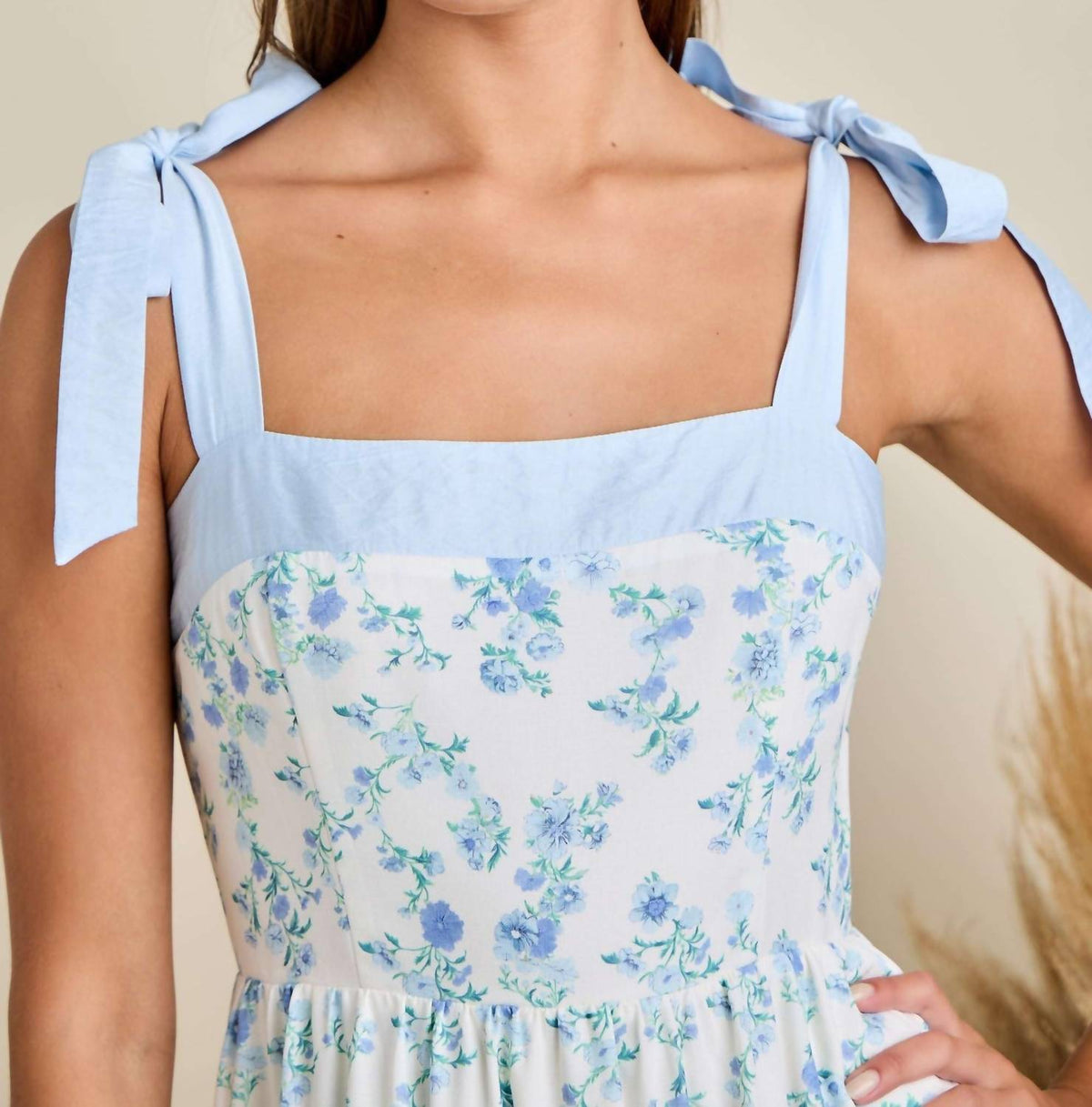 Main Strip - Floral Printed Maxi Shoulder Tie Dress