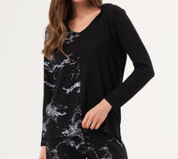 french kyss Abstract Print Two Tone V-Neck Hoodie in black white - women's top - detail view