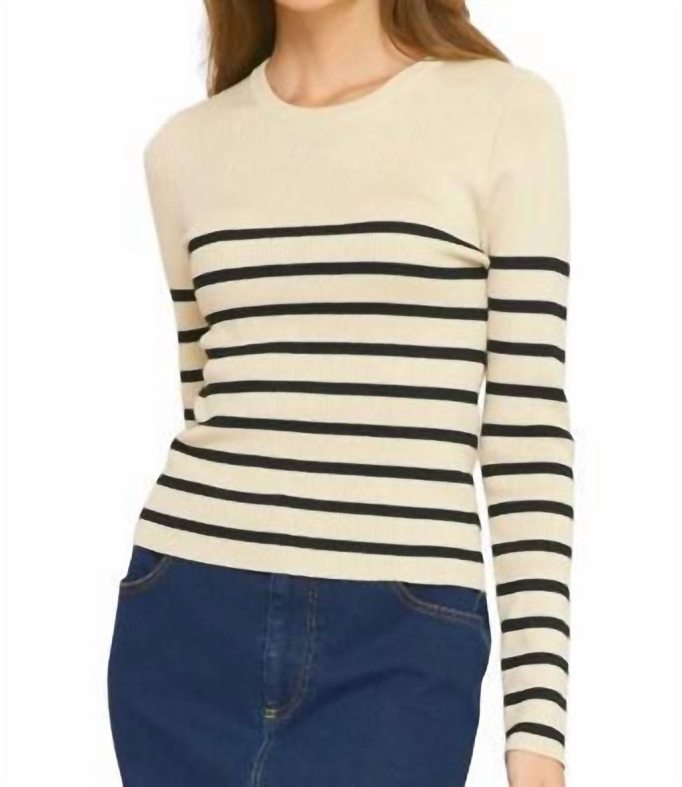 entro Striped Long Sleeve Sweater in beige black - women's sweater