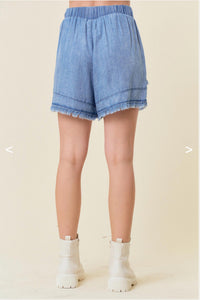 Doe and Rae Denim Fray Detail Shorts in light wash - women's shorts - view 5