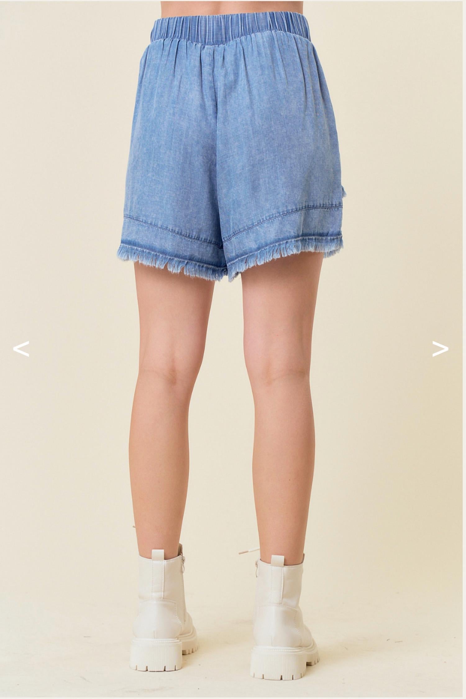 Doe and Rae Denim Fray Detail Shorts in light wash - women's shorts - view 5