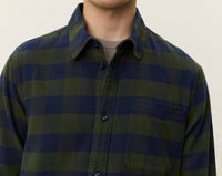 Les Deux Lennon Buffalo Check Overshirt in dark navy - men's shirt - detail view