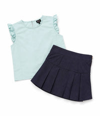 Little Olin - Ruffle Sleeve Top & Pleated Skirt Set