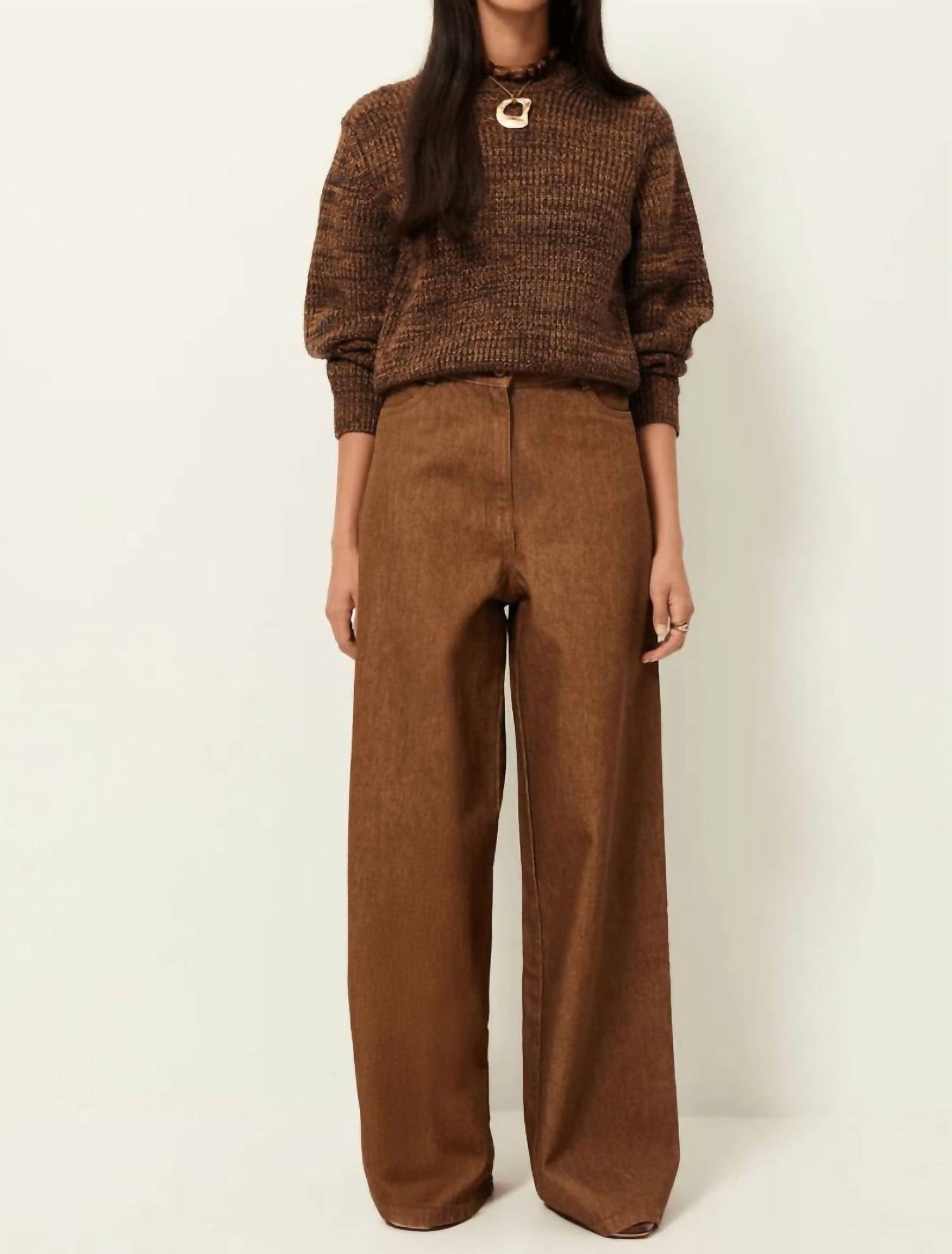 Sessun Wadden Balloon Sleeves Jumper in kakiwood - women's long sleeve top