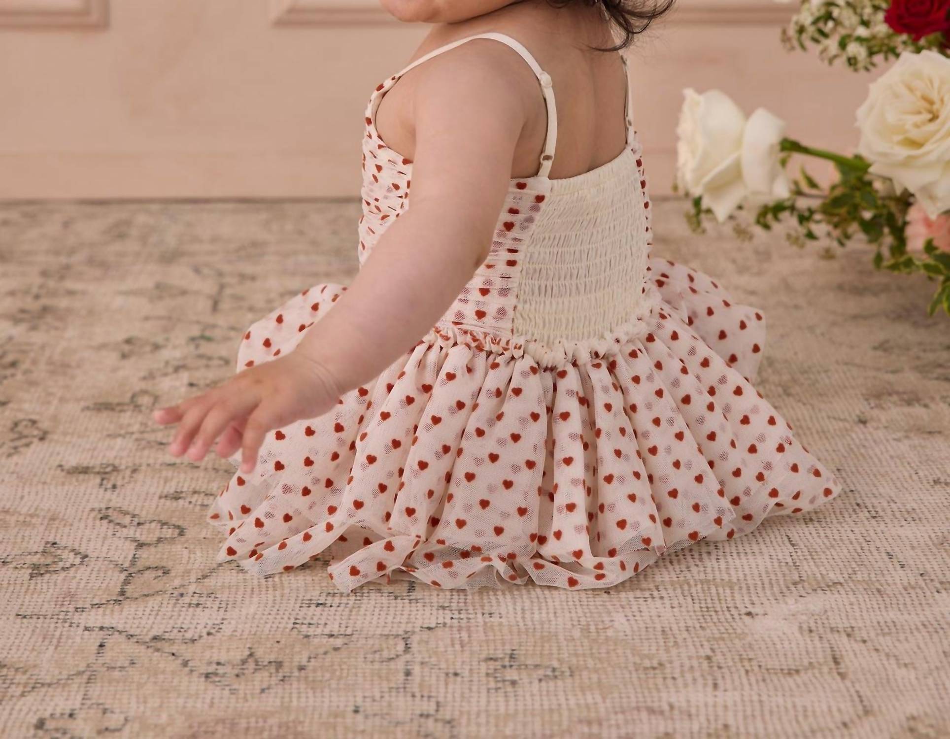 NORALEE Girl's Witley Tutu Dress in red hearts - kids' dress - detail view