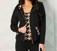 Houndstooth Zip Hoodie Cardigan