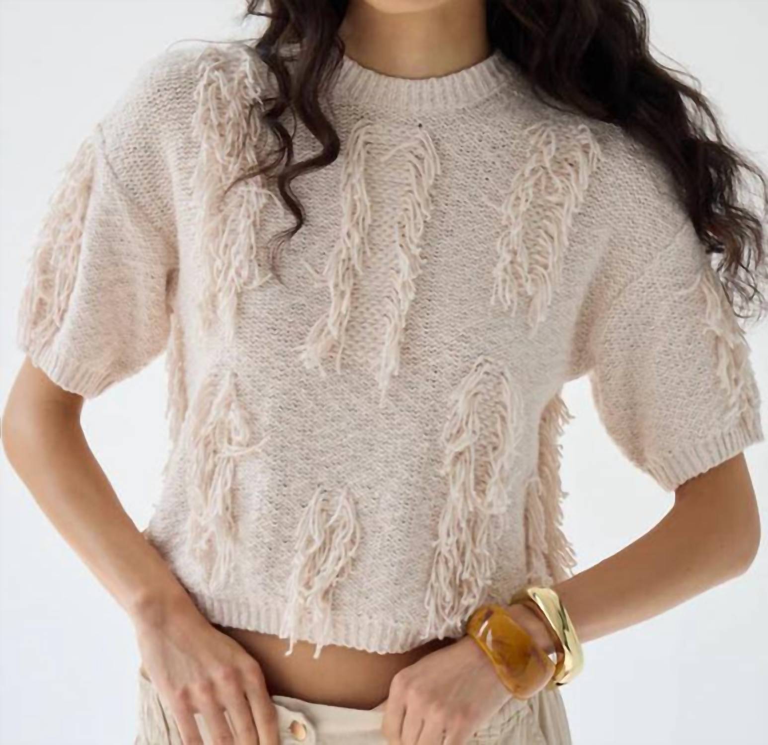 Autumn Cashmere - Short Sleeve Fringe Crew Sweater