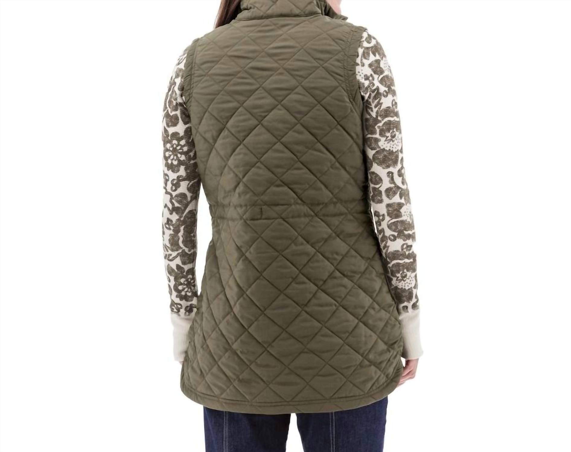 Aventura Flurry Quilted Vest in olive - women's jacket - detail view