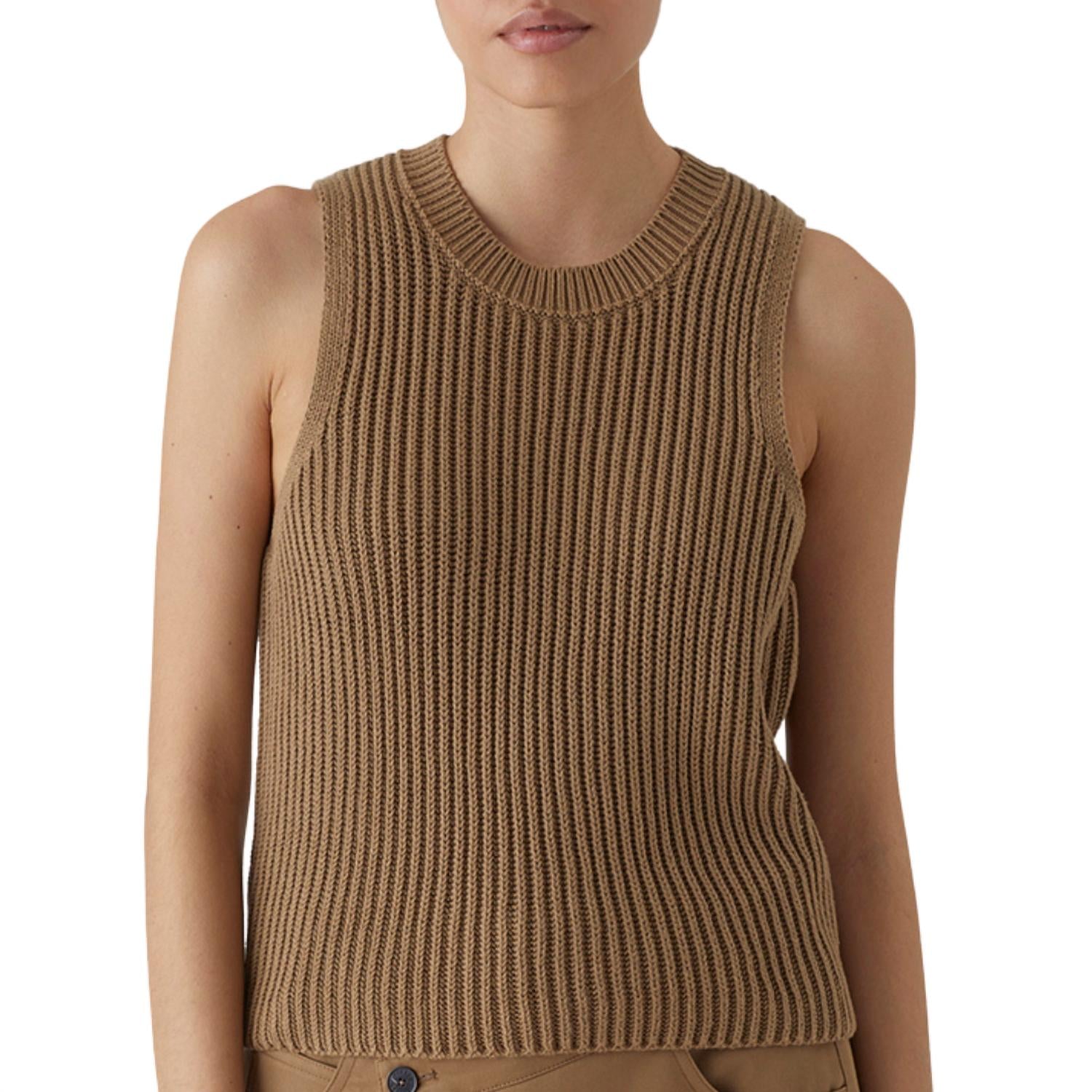 CLOSED Women's Short Sleeved Knit Top in nutmeg - women's tank top