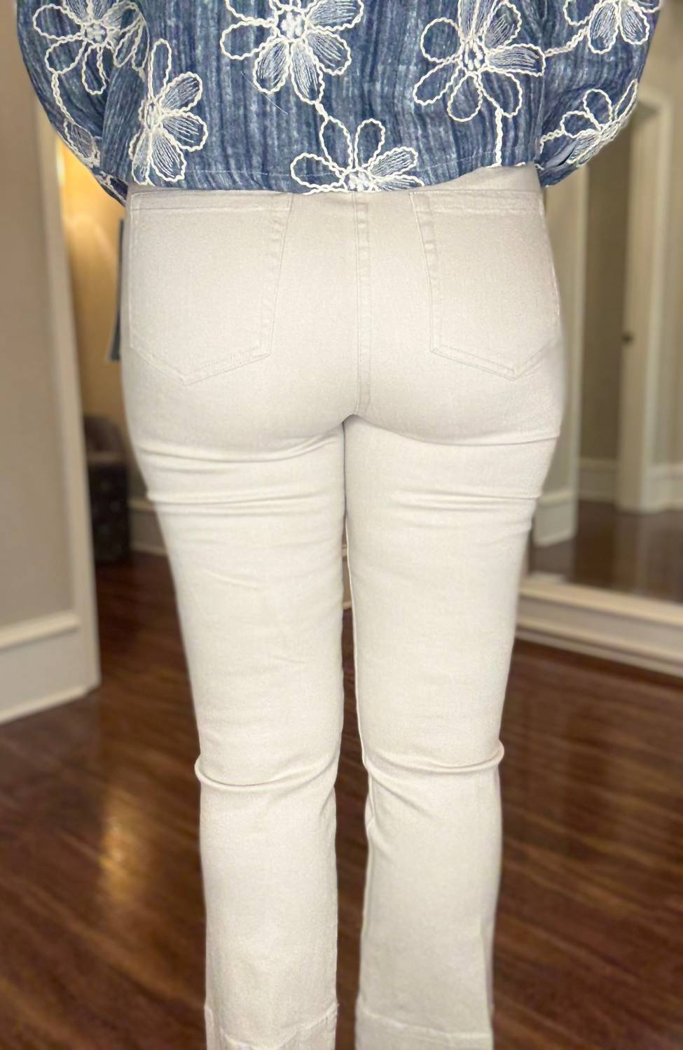 Multiples Pin Tuck Flare Leg Crop Jean in beige - women's jeans - detail view