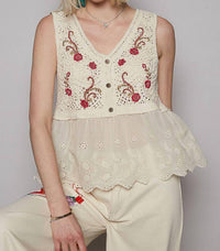 Pol - Penelope Cotton Button Down Peplum Top
