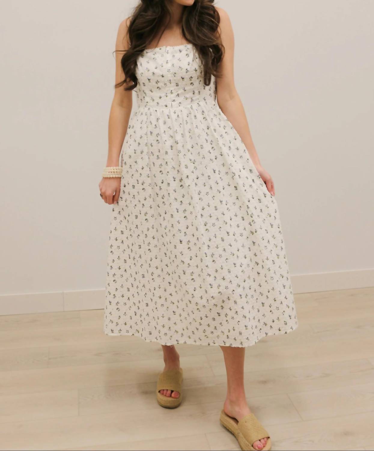 B.Right - Avielle Ditzy Floral Clip Dot Corset Tie Midi Dress