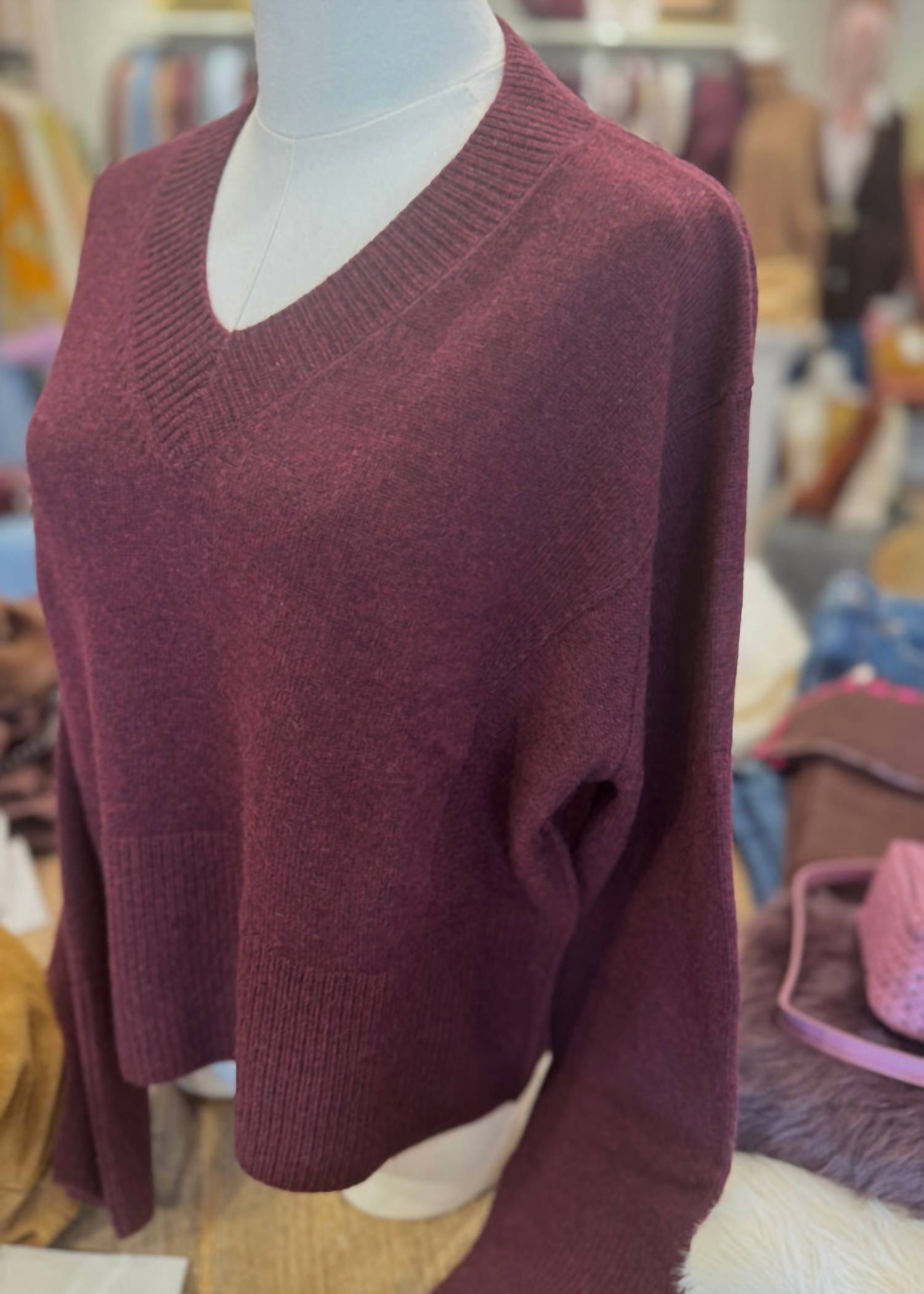 Kujten Women's Jemina V-neck Cashmere Sweater in bordeaux - women's sweater - view 4