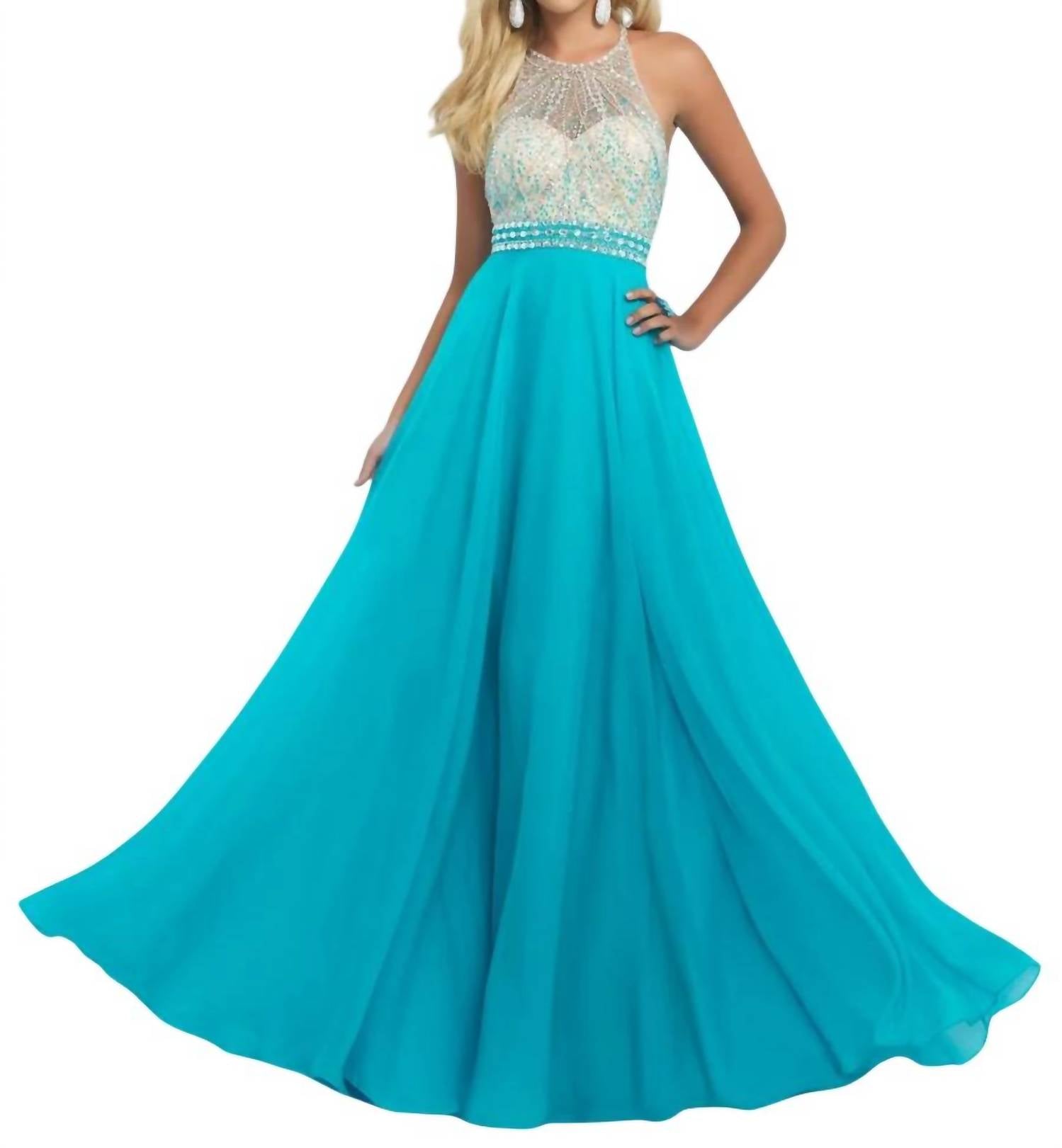 Blush Prom - Crystals Embellished Halter A-line Gown