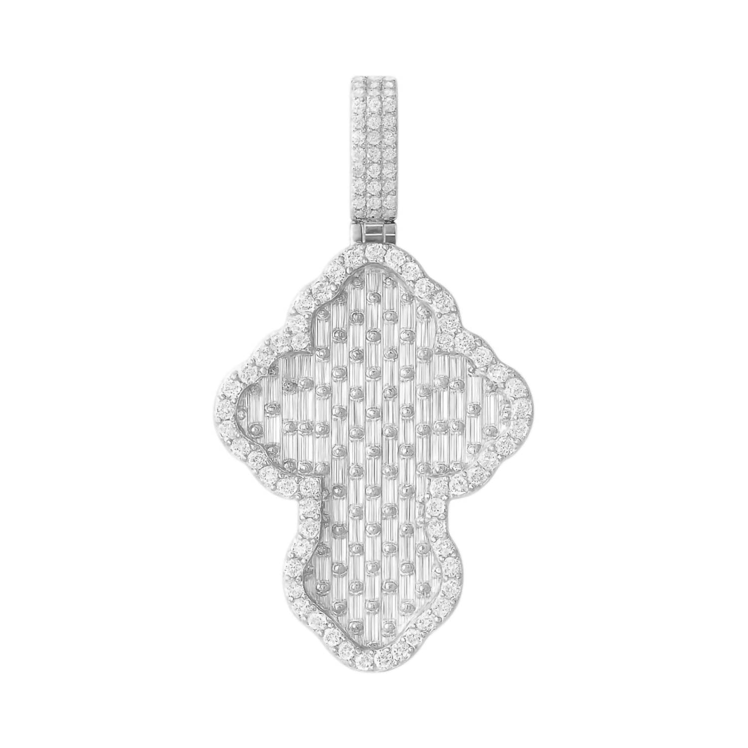 Allyanna Gifts - Women's Sterling Silver Baguette Cubic Zirconia Curved Cross Pendant