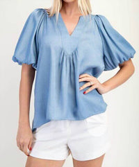 Glam - Mag V-neck Balloon Sleeve Top