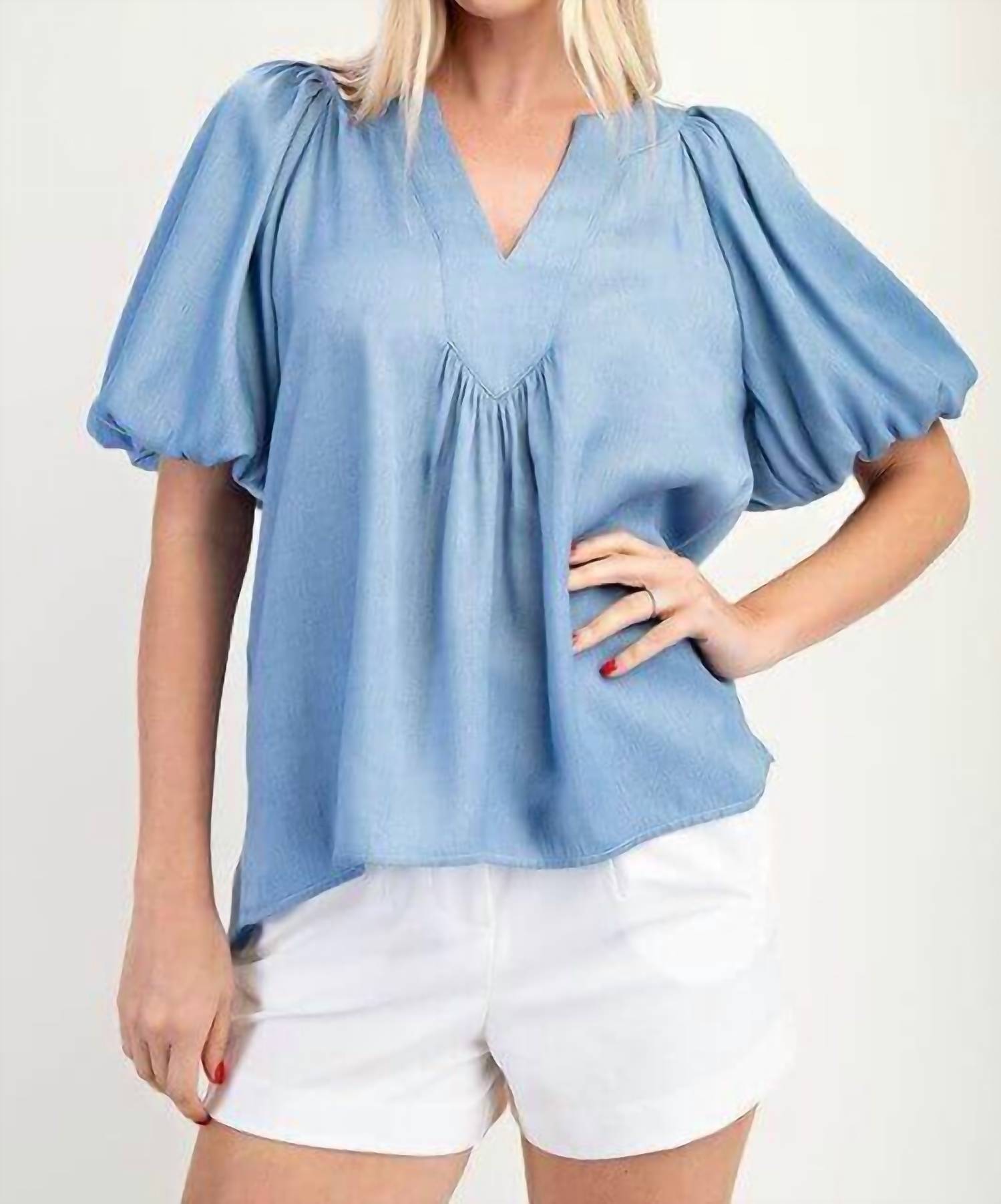 Glam - Mag V-neck Balloon Sleeve Top