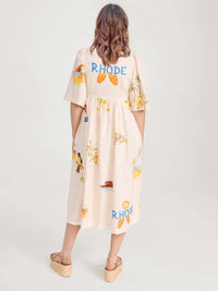 Rosa Clothing Fashion Print V Neck Cute Loose Dress in apricot - women's dress - detail view