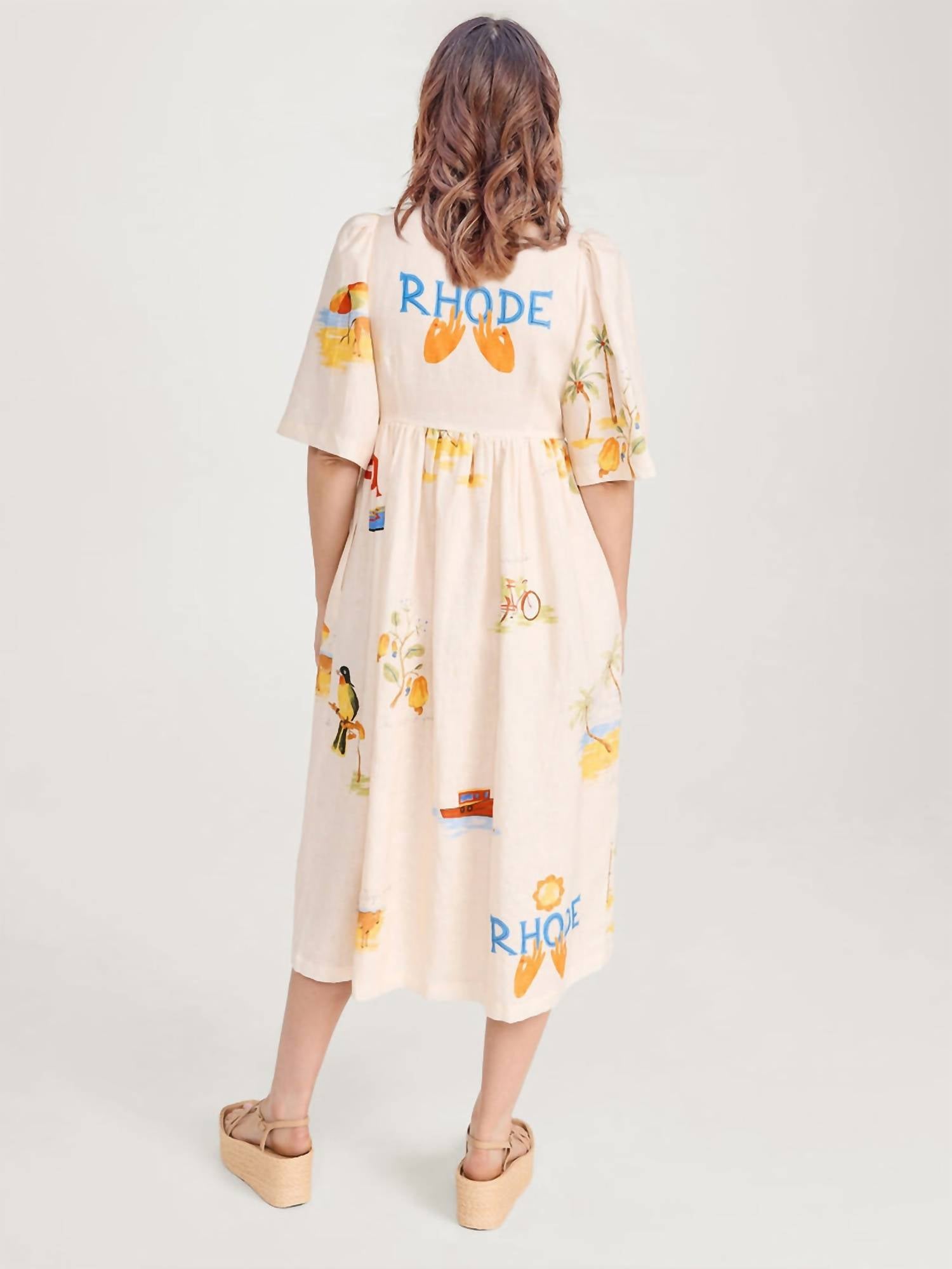 Rosa Clothing Fashion Print V Neck Cute Loose Dress in apricot - women's dress - detail view
