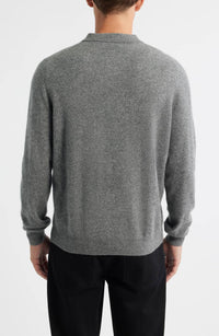 Scott Barber Fine Gauge Cashmere Polo Sweater in pewter heather - men's shirt - detail view