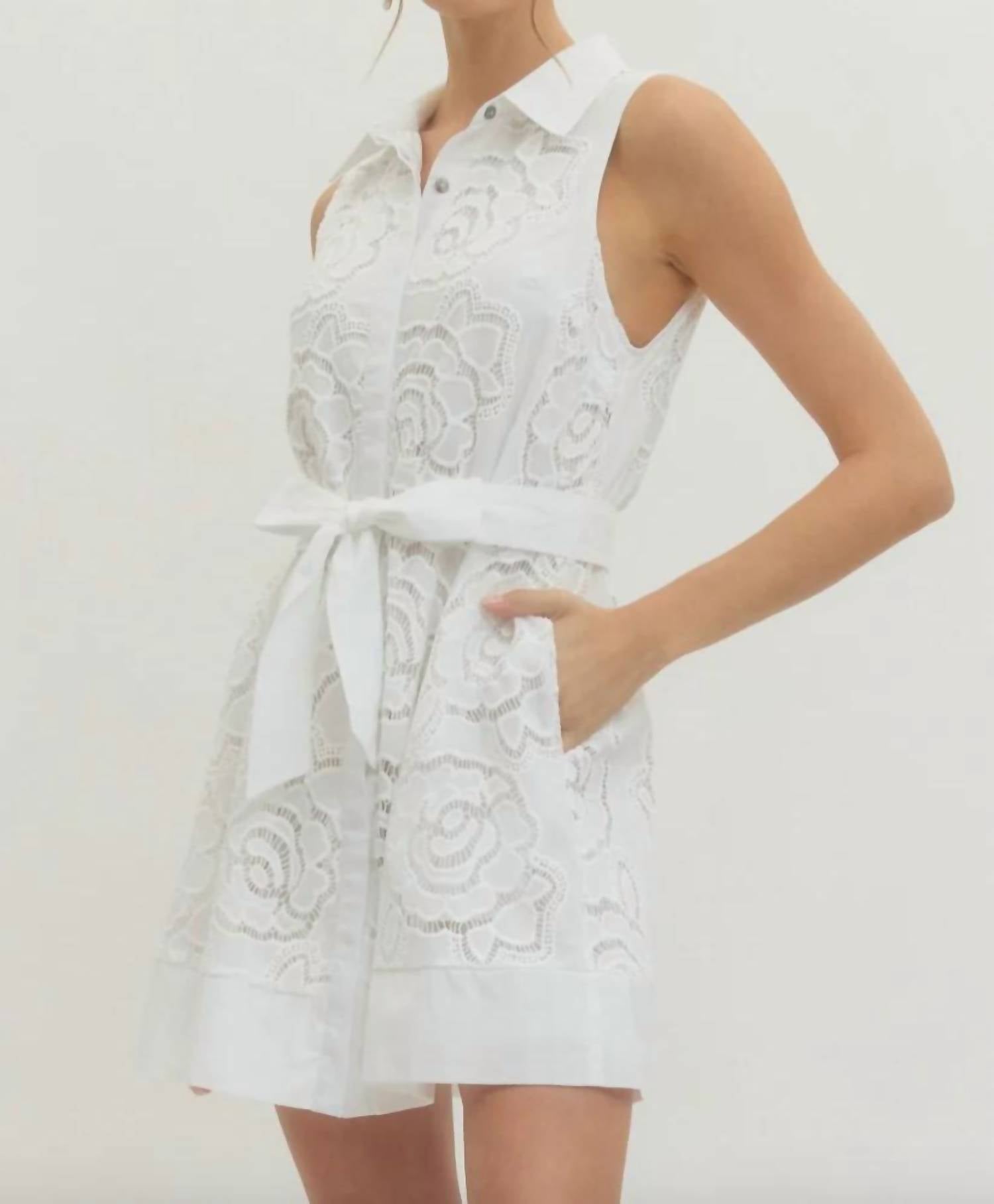 entro Floral Lace Overlay And Self Tie Belt Mini Dress in white - women's dress - alternate view