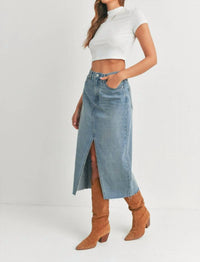 JUST BLACK DENIM Open Slit Skirt in denim - women's skirt - detail view