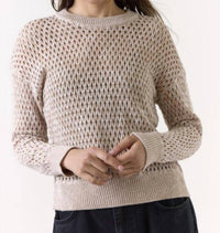 Wispr Tanya Twist Yarn Crew Top in light brown - women's long sleeve top - detail view