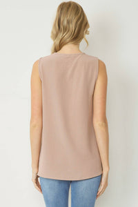 entro Sleeveless V-neck Top in latte - women's blouse - alternate view