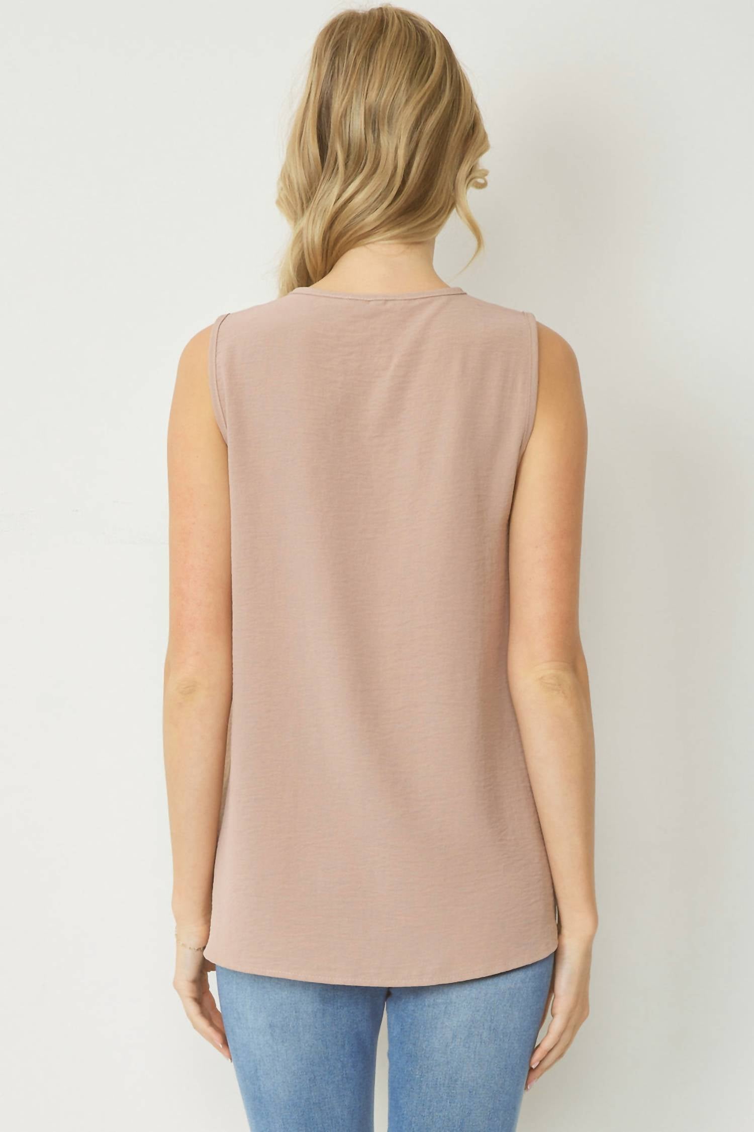 entro Sleeveless V-neck Top in latte - women's blouse - alternate view