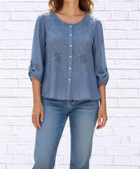 Tempo Paris - Silk-lined Embroidered Button-up Blouse