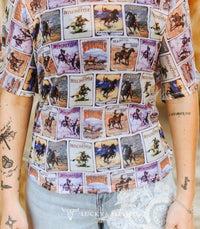 Lucky & Blessed - Vintage Rodeo Poster Print Western Mesh Top
