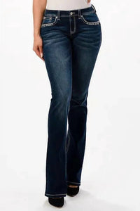 Grace In La - Mid-rise Sequin Embroidered Bootcut Jean