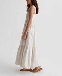 AG Jeans Audree Relaxed Linen Maxi Dress in brush strokes beige multi - women's dress - alternate view