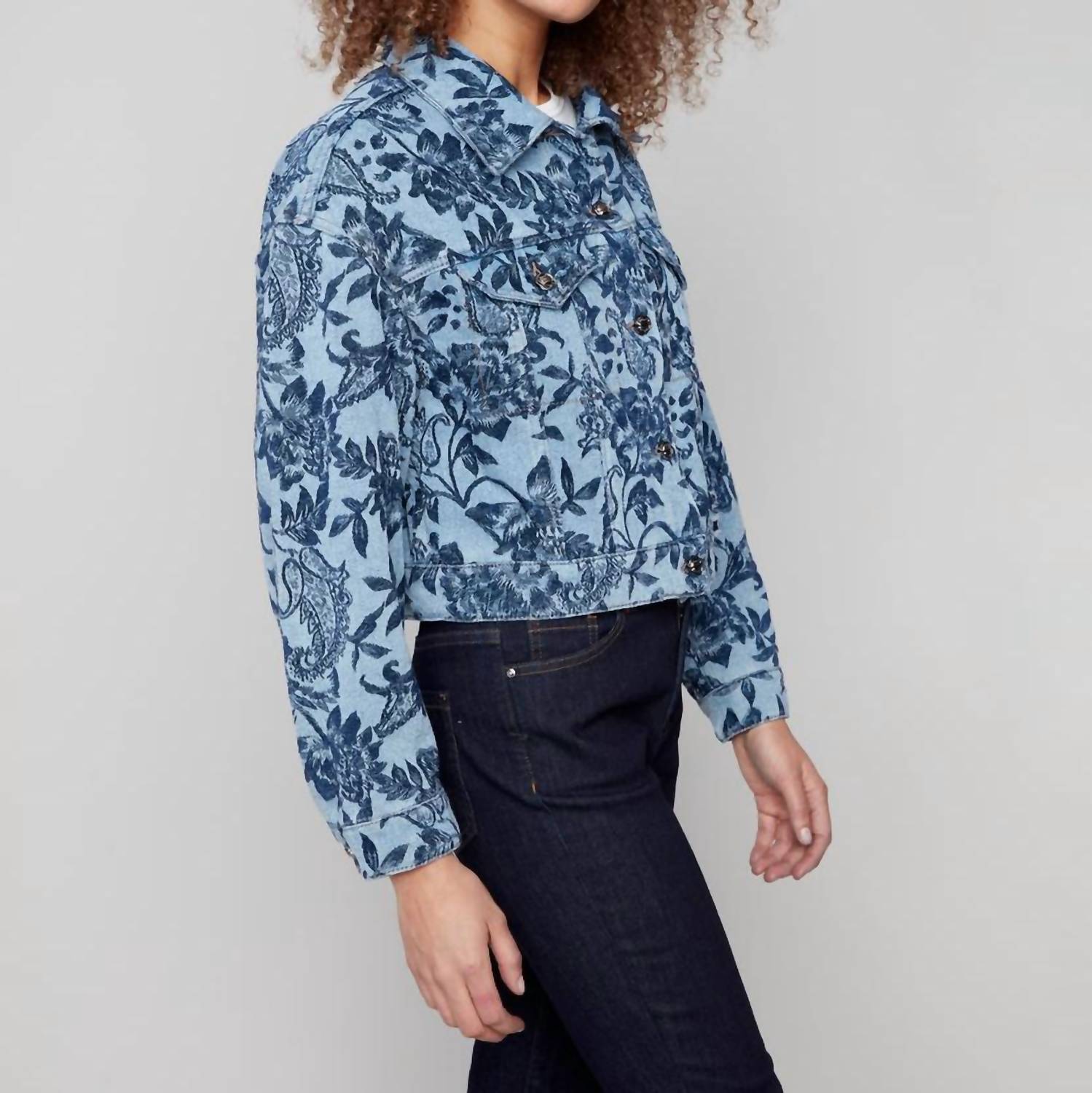 Charlie B - Cropped Jacquard Denim Jacket