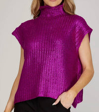 She + Sky - METALLIC FOIL SWEATER TOP