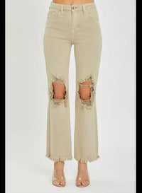 Risen - High Rise Knee Distressed Straight Jeans