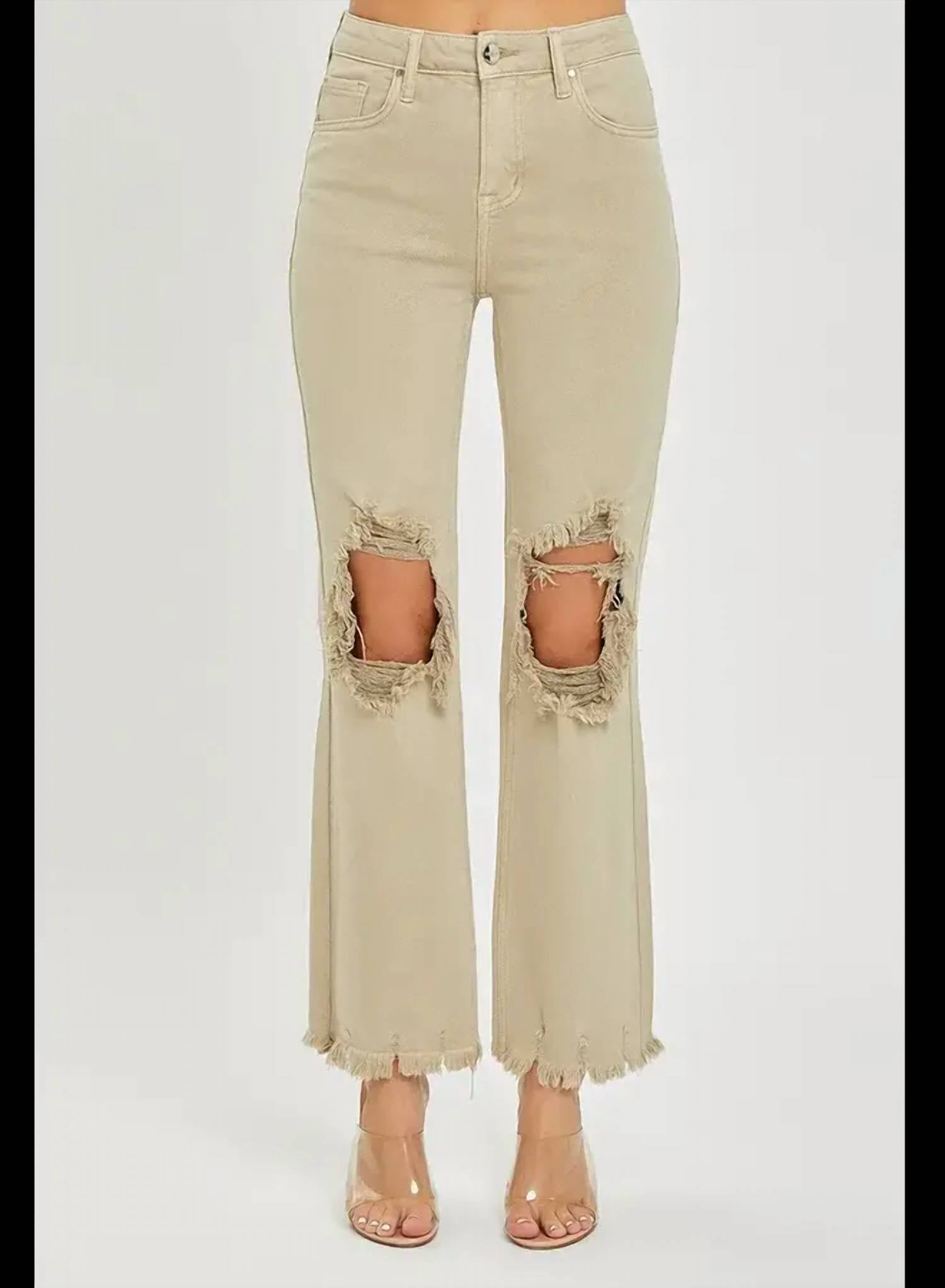 Risen - High Rise Knee Distressed Straight Jeans