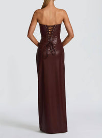 Babyboo Alba Faux Leather Maxi Dress in burgundy - women's dress - alternate view