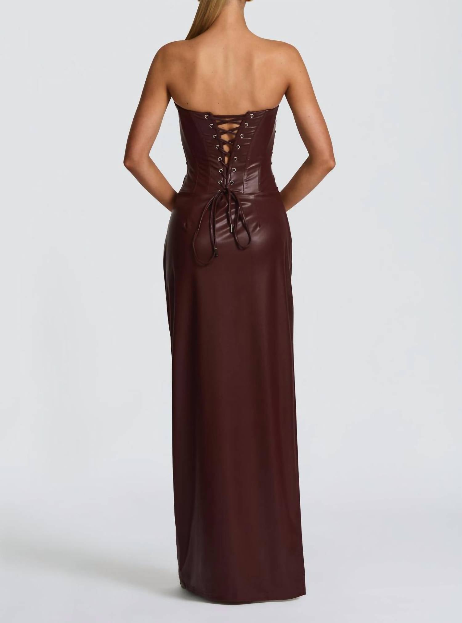 Babyboo Alba Faux Leather Maxi Dress in burgundy - women's dress - alternate view
