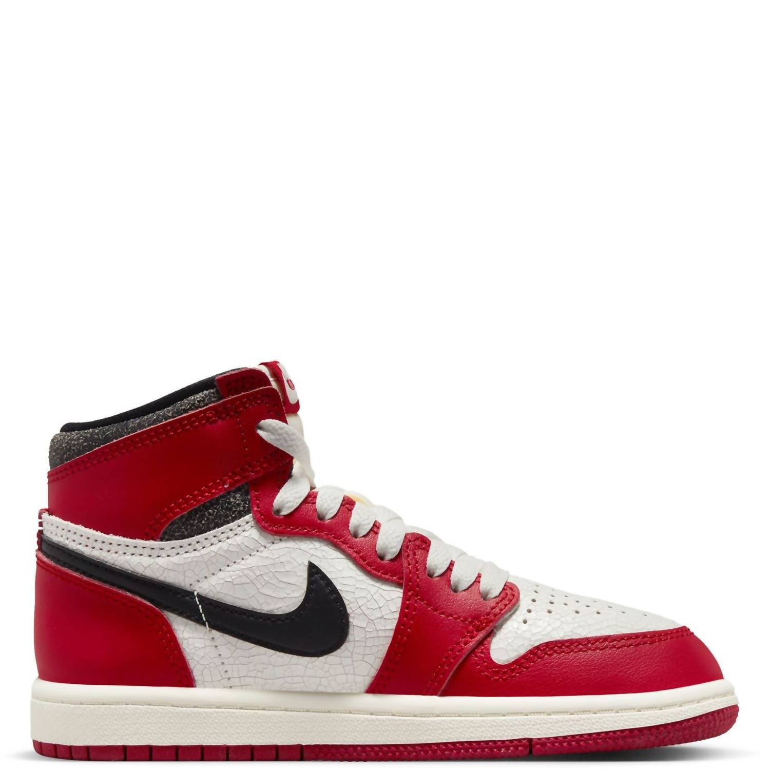 Air Jordan Preschool 1 Retro High Og Sneakers in red black white - kids' sneaker - detail view