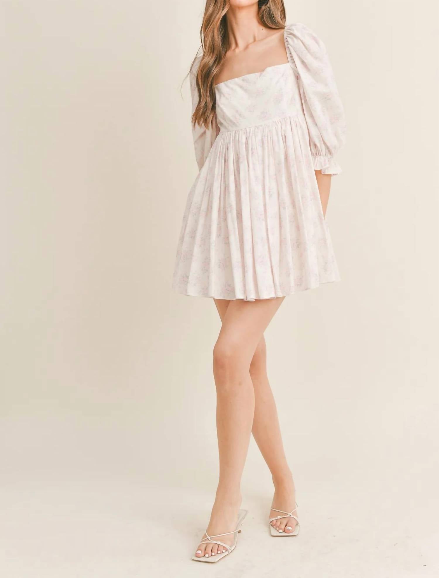 Mable - FLORAL PRINT PUFF SLEEVE SQUARE NECK MINI DRESS