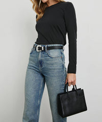 Rails Long Sleeve Crew Neck Top in black - women's long sleeve top - detail view