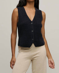 BAREFOOT DREAMS Ultra Lite Button Front Vest in black - women's jacket