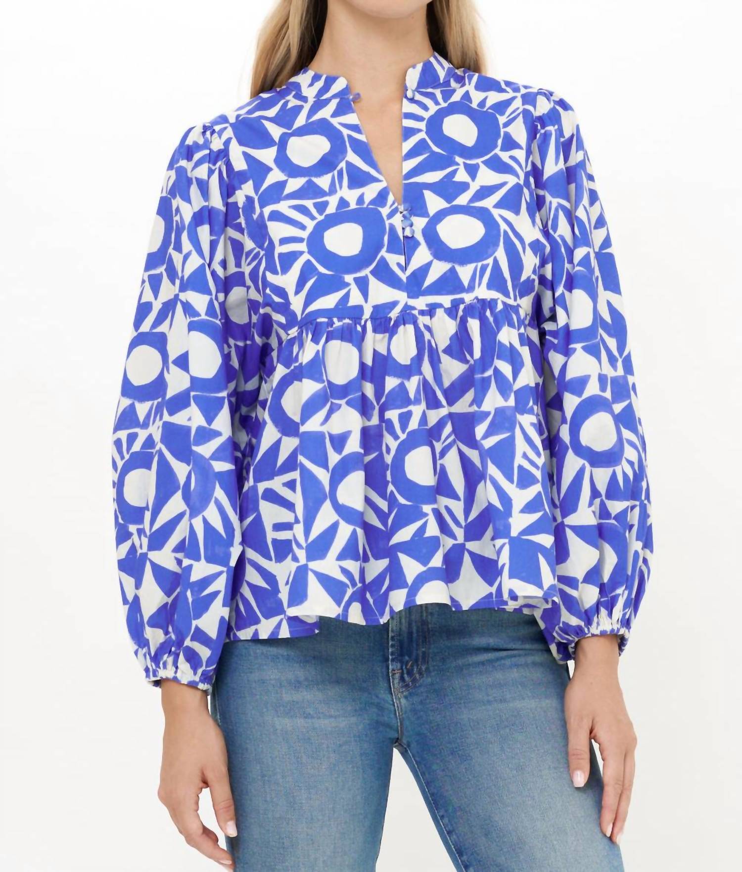 Oliphant - Mandarin Long Balloon Sleeves Top
