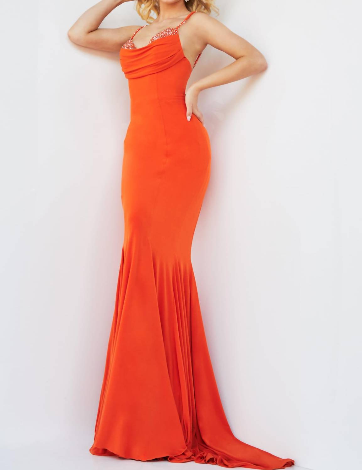 Jovani - Fitted Spaghetti Strap Dress