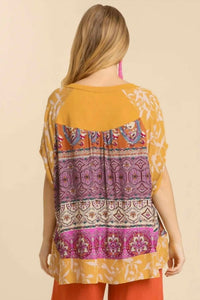 umgee Mixed Print Short Sleeve Top in goldenrod - women's blouse - view 6